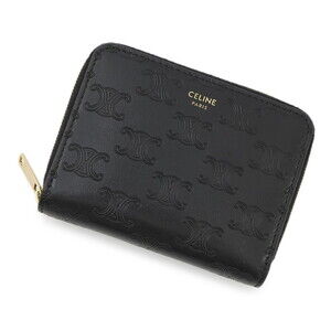 Celine Triomphe Compact Zipped Wallet Leather Black
